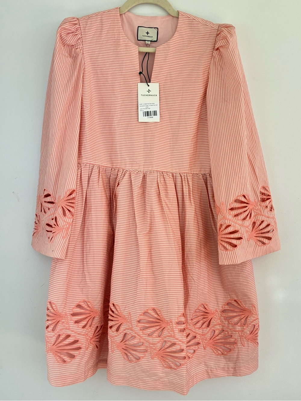 Tuckernuck Izzie Pink Striped Eyelet Shell Embroidered Puff Sleeves Dress M
